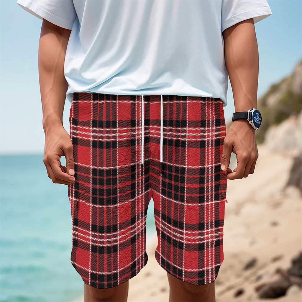 Red Black And White Scottish Plaid Print Men's Cargo Shorts