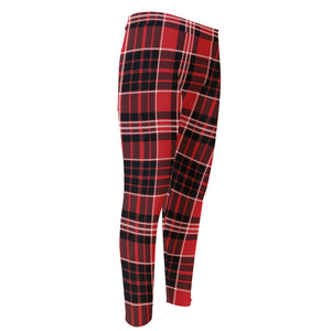 Red Black And White Scottish Plaid Print Men's Compression Pants