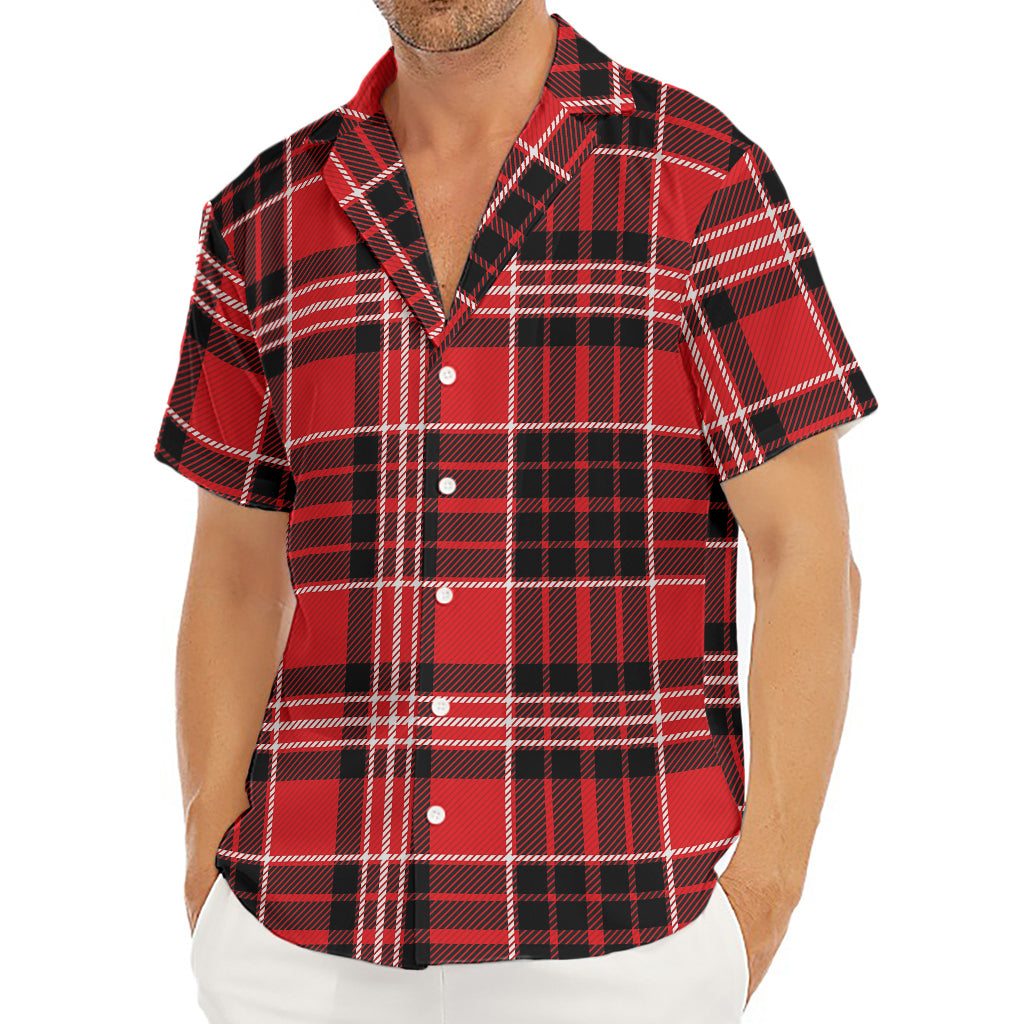 Red Black And White Scottish Plaid Print Men's Deep V-Neck Shirt