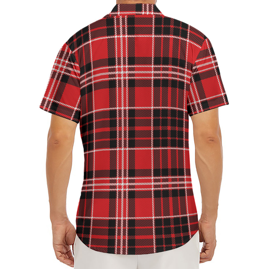 Red Black And White Scottish Plaid Print Men's Deep V-Neck Shirt