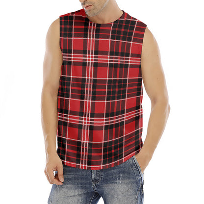 Red Black And White Scottish Plaid Print Men's Fitness Tank Top
