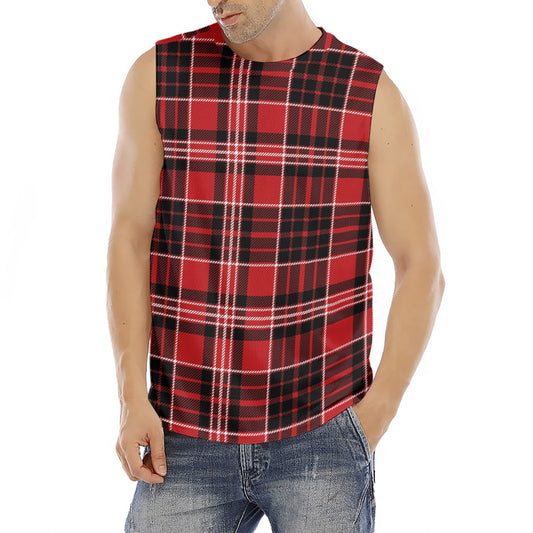 Red Black And White Scottish Plaid Print Men's Fitness Tank Top