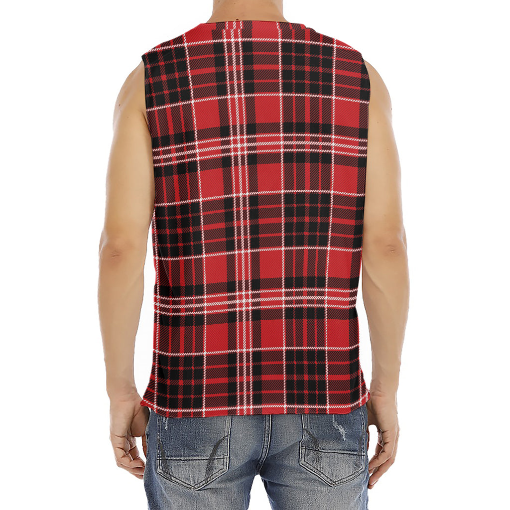 Red Black And White Scottish Plaid Print Men's Fitness Tank Top