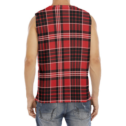 Red Black And White Scottish Plaid Print Men's Fitness Tank Top