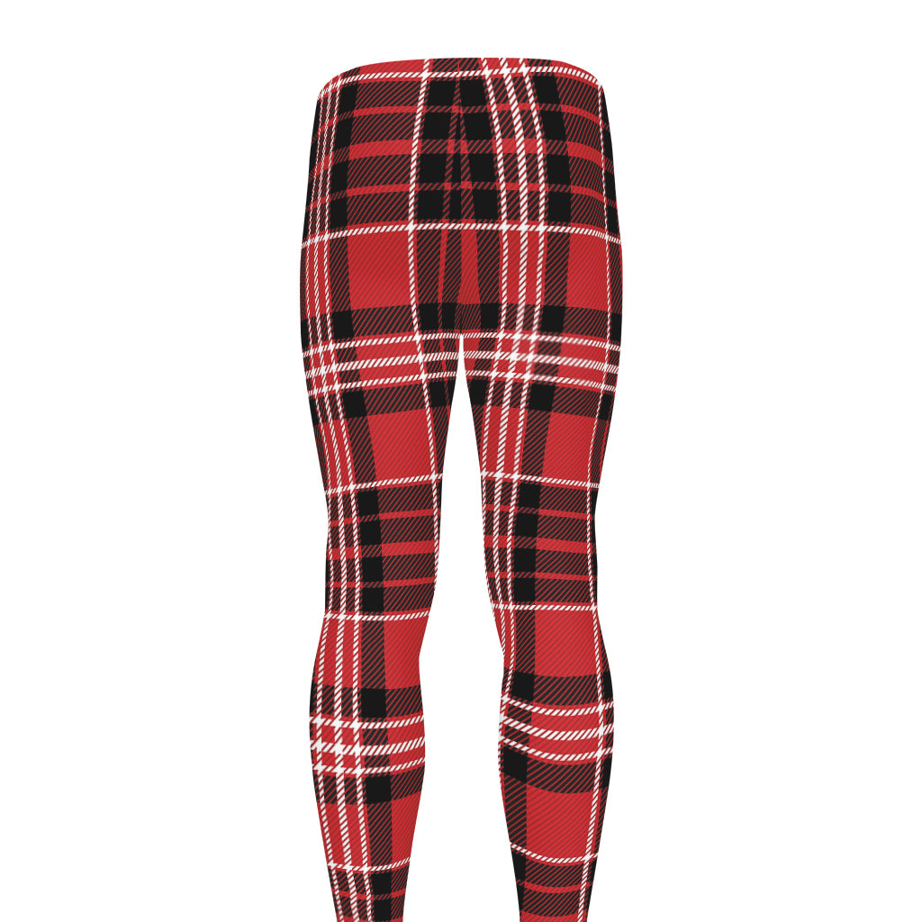 Red Black And White Scottish Plaid Print Men's leggings