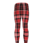Red Black And White Scottish Plaid Print Men's leggings