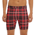 Red Black And White Scottish Plaid Print Men's Long Boxer Briefs