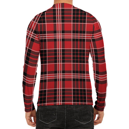 Red Black And White Scottish Plaid Print Men's Long Sleeve Rash Guard