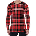 Red Black And White Scottish Plaid Print Men's Long Sleeve T-Shirt