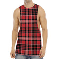 Red Black And White Scottish Plaid Print Men's Muscle Tank Top