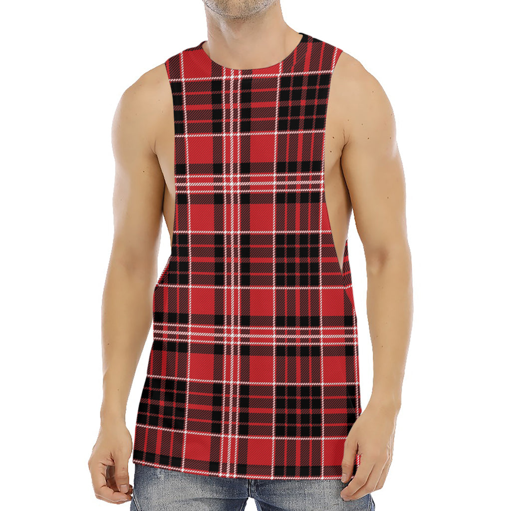 Red Black And White Scottish Plaid Print Men's Muscle Tank Top