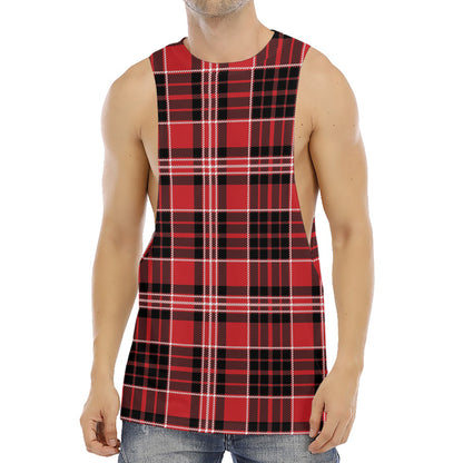 Red Black And White Scottish Plaid Print Men's Muscle Tank Top