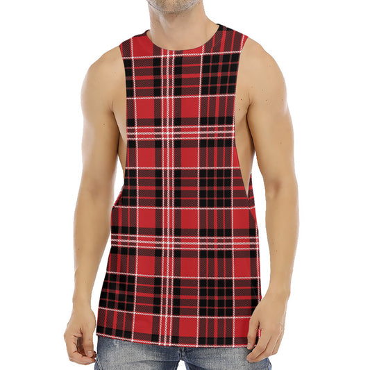 Red Black And White Scottish Plaid Print Men's Muscle Tank Top