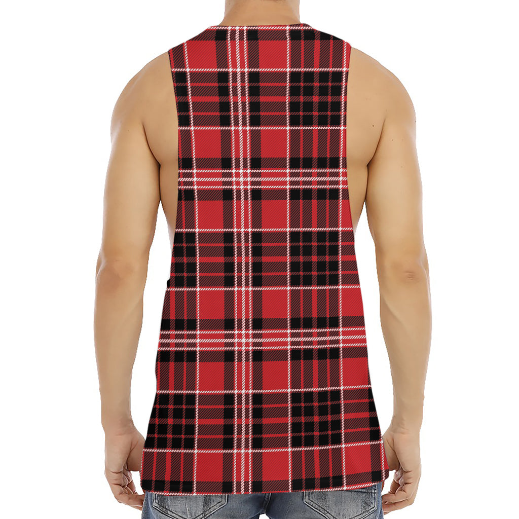 Red Black And White Scottish Plaid Print Men's Muscle Tank Top