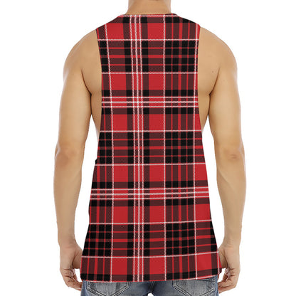 Red Black And White Scottish Plaid Print Men's Muscle Tank Top