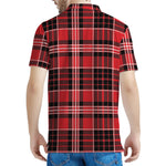 Red Black And White Scottish Plaid Print Men's Polo Shirt