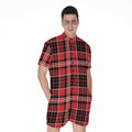 Red Black And White Scottish Plaid Print Men's Romper