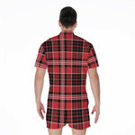 Red Black And White Scottish Plaid Print Men's Rompers