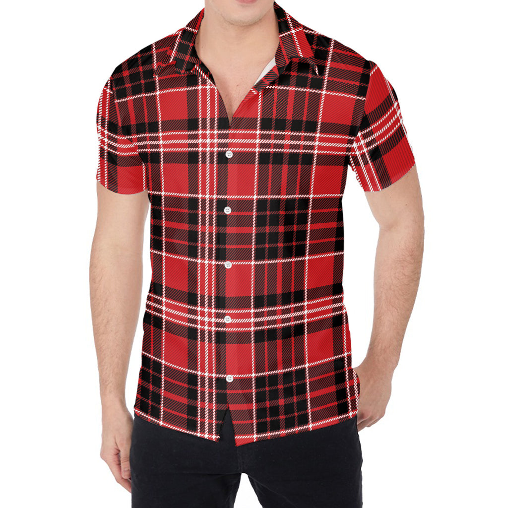 Red Black And White Scottish Plaid Print Men's Shirt