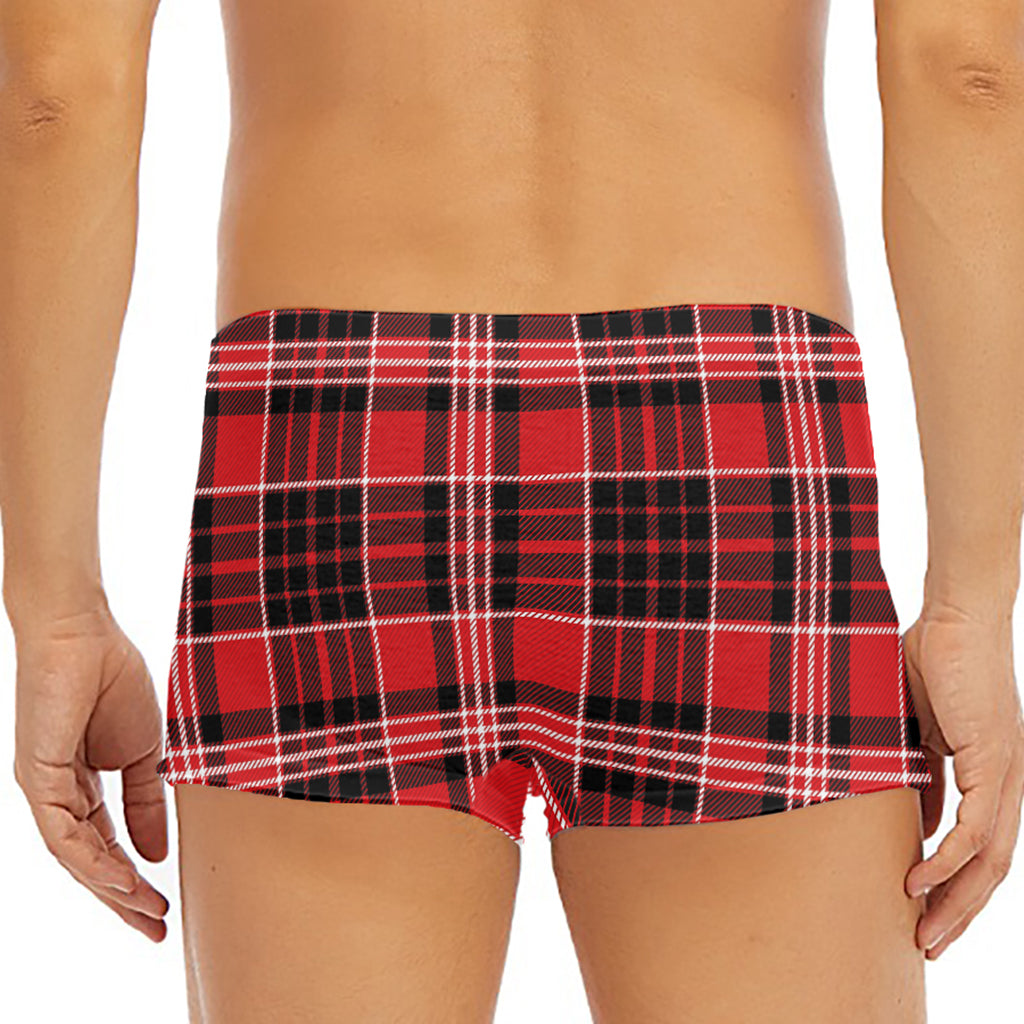 Red Black And White Scottish Plaid Print Men's Short Boxer Briefs
