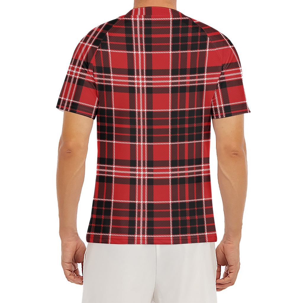 Red Black And White Scottish Plaid Print Men's Short Sleeve Rash Guard