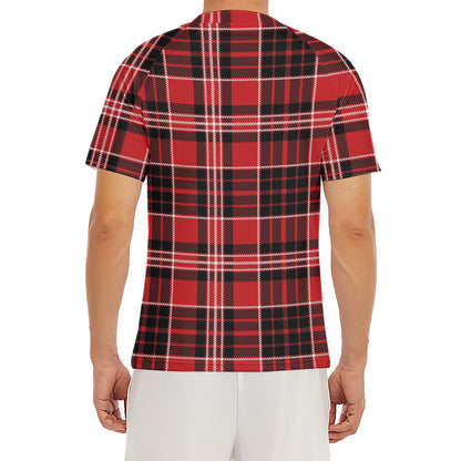 Red Black And White Scottish Plaid Print Men's Short Sleeve Rash Guard