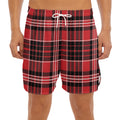 Red Black And White Scottish Plaid Print Men's Split Running Shorts