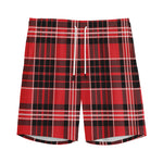 Red Black And White Scottish Plaid Print Men's Sports Shorts