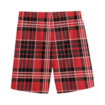 Red Black And White Scottish Plaid Print Men's Sports Shorts