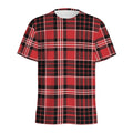 Red Black And White Scottish Plaid Print Men's Athletic T-Shirt