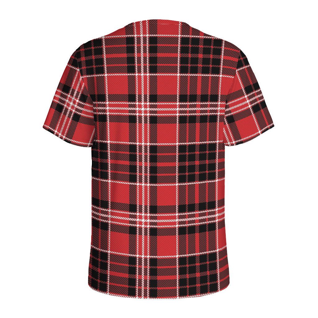 Red Black And White Scottish Plaid Print Men's Sports T-Shirt