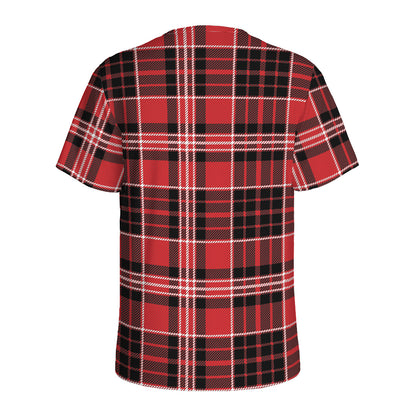 Red Black And White Scottish Plaid Print Men's Sports T-Shirt