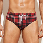 Red Black And White Scottish Plaid Print Men's Swim Briefs