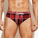 Red Black And White Scottish Plaid Print Men's Swim Briefs