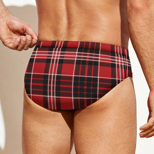 Red Black And White Scottish Plaid Print Men's Swim Briefs