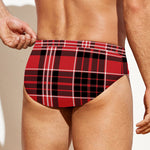 Red Black And White Scottish Plaid Print Men's Swim Briefs