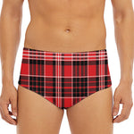 Red Black And White Scottish Plaid Print Men's Triangle Swim Briefs