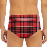Red Black And White Scottish Plaid Print Men's Triangle Swim Briefs