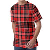 Red Black And White Scottish Plaid Print Men's Velvet T-Shirt