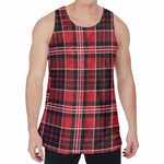 Red Black And White Scottish Plaid Print Men's Velvet Tank Top