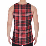 Red Black And White Scottish Plaid Print Men's Velvet Tank Top