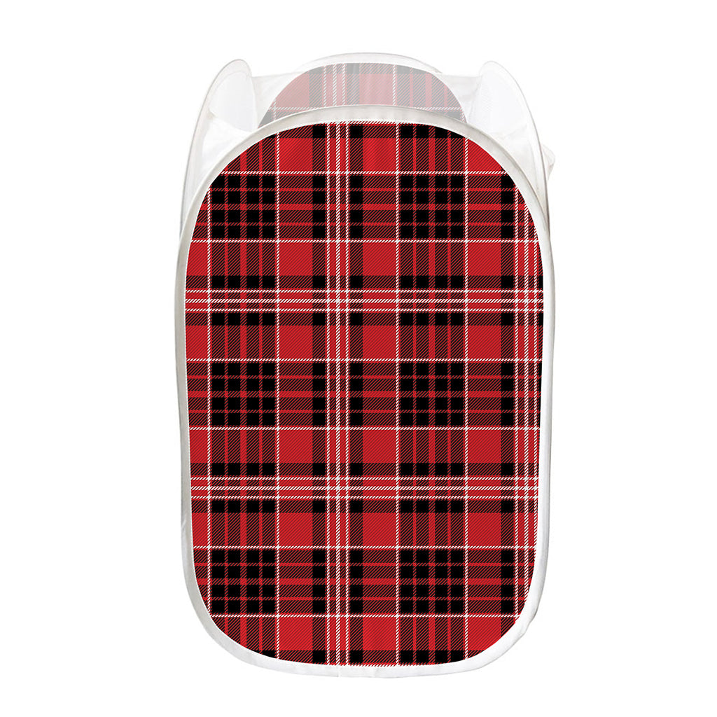 Red Black And White Scottish Plaid Print Mesh Laundry Hamper