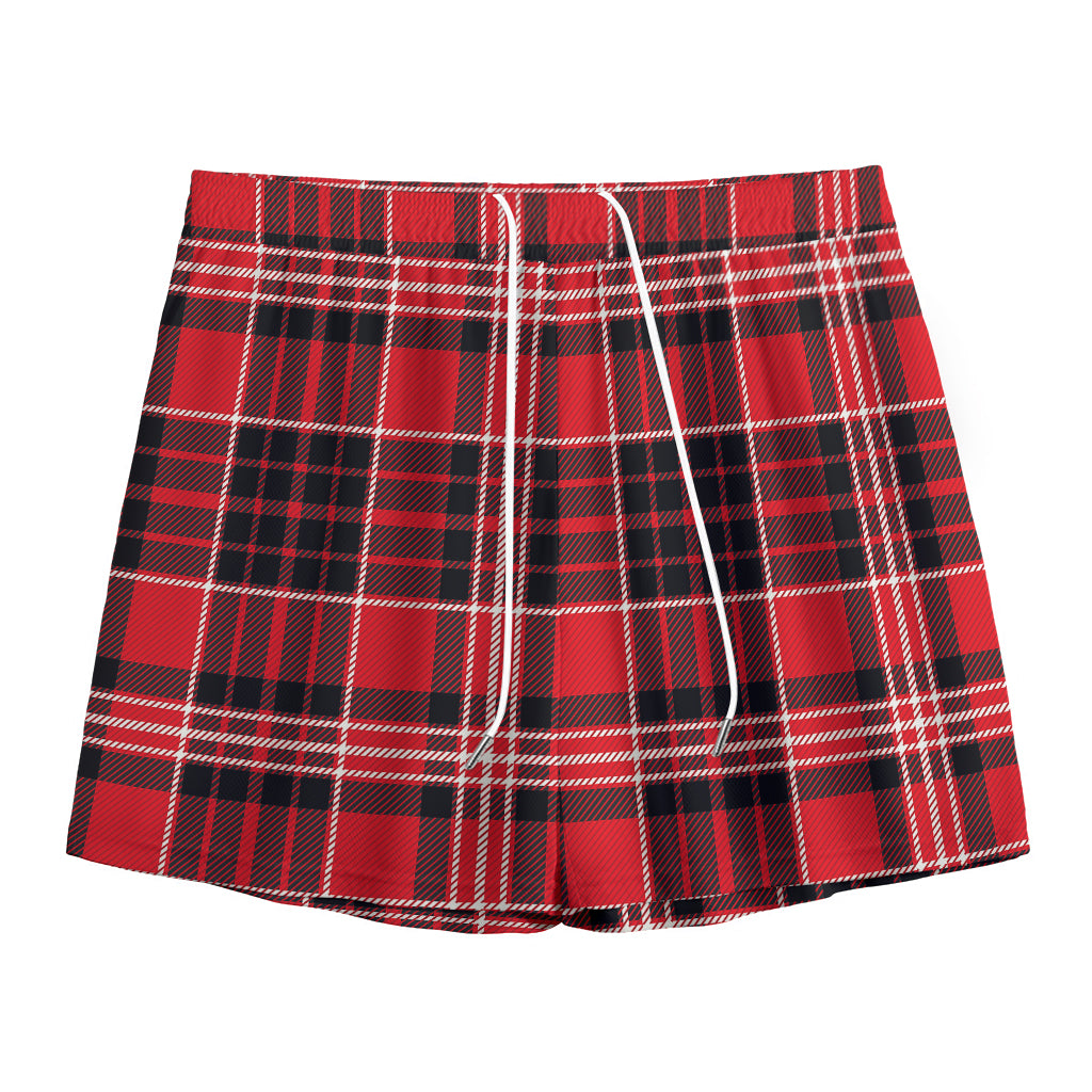 Red Black And White Scottish Plaid Print Mesh Shorts