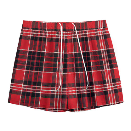 Red Black And White Scottish Plaid Print Mesh Shorts