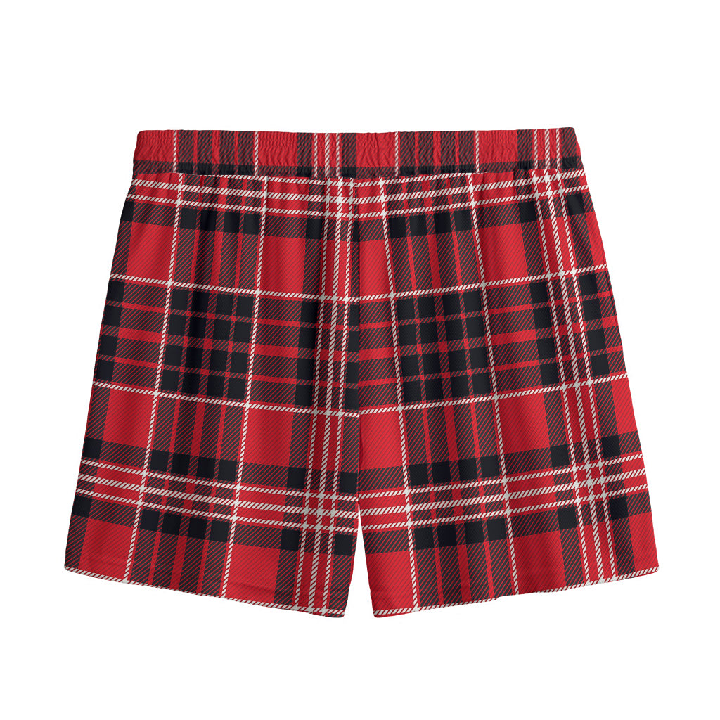 Red Black And White Scottish Plaid Print Mesh Shorts