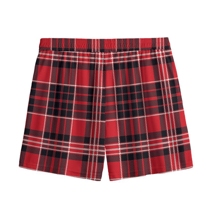 Red Black And White Scottish Plaid Print Mesh Shorts