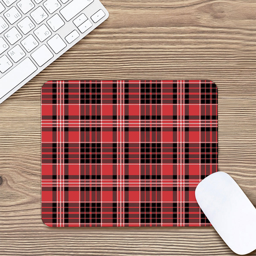 Red Black And White Scottish Plaid Print Mouse Pad