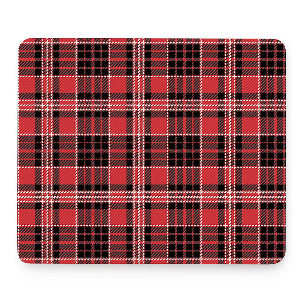 Red Black And White Scottish Plaid Print Mouse Pad