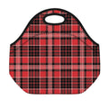 Red Black And White Scottish Plaid Print Neoprene Lunch Bag