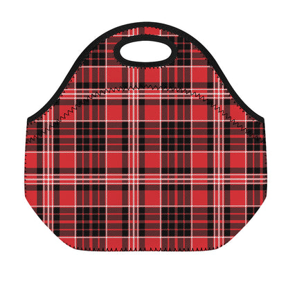 Red Black And White Scottish Plaid Print Neoprene Lunch Bag